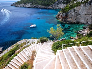 boats, Stairs, Zakynthos, Cape Skinari, Greece