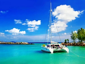 clouds, Catamaran, sea