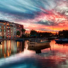 sea, dawn, Coast, Houses, Boats, Portofino