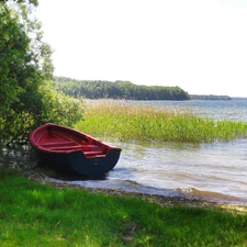 lake, rushes, coast, Boat