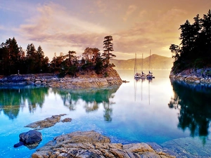 Yachts, Islands, Colombia, Curme, Gulf, dawn, British