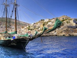 sailing vessel, Island, Greece, sea