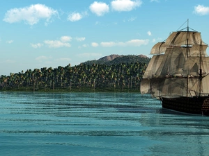 sailing vessel, sea, Island