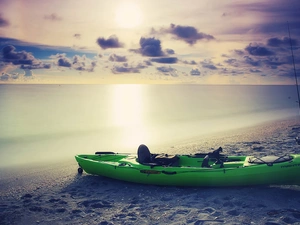 clouds, Kayak, coast, Sky, sea