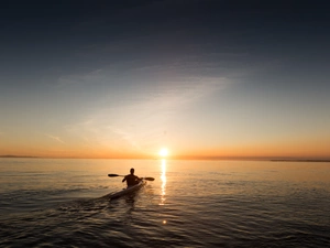 sea, a man, Kayak, Great Sunsets