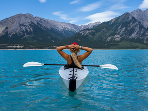 Women, lake, Mountains, Kayak