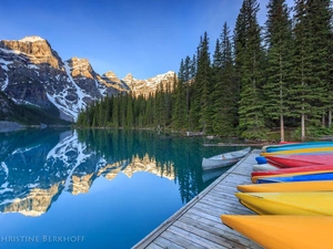 lake, Mountains, forest, Kayaks