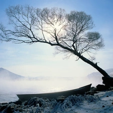 lake, Boat, Fog