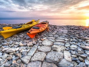 lake, Kayaks, Stones