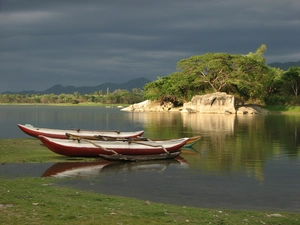 coast, Kayaks, viewes, craggy, lake, trees, Sri Lanka