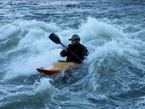 a man, agitated, River, Kayak