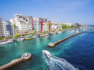 port, motorboat, Houses, sea, Town