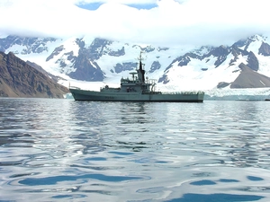 sea, Military Ship, Mountains