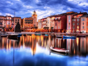 Boats, Town, night, Orlando