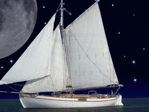 moon, sailing vessel, Night