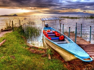 Platform, lake, Boat