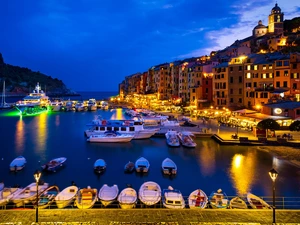 Porto, Town, Gulf, illuminated, Douro River, Portugal, Harbour, Yachts, Houses