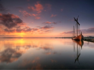 Przebijające, ligh, sailing vessel, sun, luminosity, clouds, sea, flash