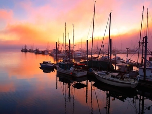 Yachts, Sky, reflection, Harbour