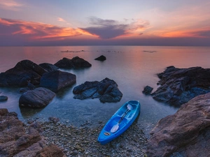 Great Sunsets, Kayak, rocks, Stones, sea