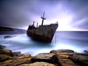 rocks, wreck, ship