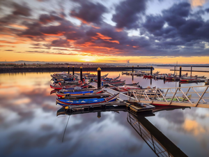 Kayaks, Averio City, Portugal, Vouga River, sea, Harbour, Sunrise, Laguna Aveiro