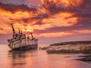 Ship Edro III, sea, Great Sunsets, wreck