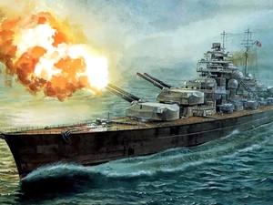 Ship, Big Fire, sea, Military truck