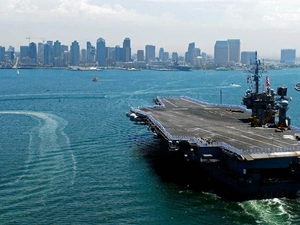 panorama, Ship, aircraft carrier, town