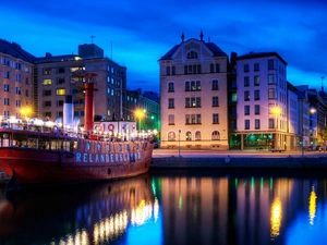 Houses, Helsinki, cruise, Ship, wharf, night