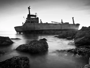 wreck, sea, rocks, ship