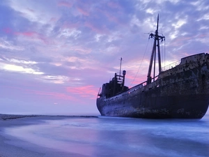 Ship, wreck, summer, Sky, sea, ship