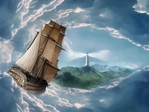 sea, sailing vessel, Storm, Sky