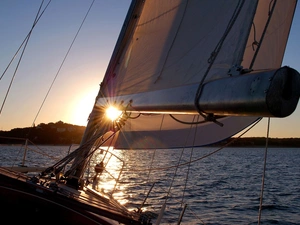 sun, Yacht, water