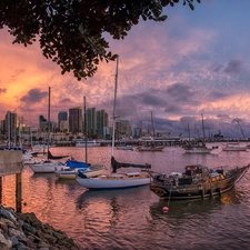 wharf, west, sun, Yachts