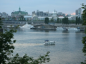 Motor boat, panorama, town