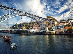 River, Portugal, Boats, Porto, Town, bridge