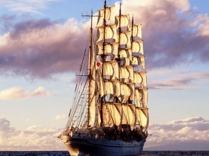 clouds, sailing vessel, water
