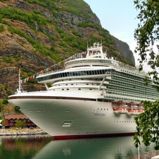 Ship, Mountains, water, passenger