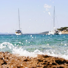 Yachts, drops, water, sea