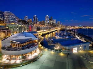 Marina, Seattle, wharf, Restaurant, Yachts, night