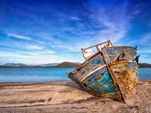 Old, Beaches, Boat, wreck, destroyed, Sand