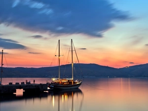 Yacht, Yacht, sun, pier, west