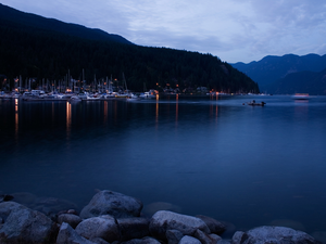lake, Marina, Yachts, evening